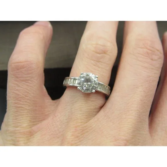 Size 6.25 Sterling Silver Round Cubic Zirconia With Channel Accents Band Ring - Picture 3 of 8